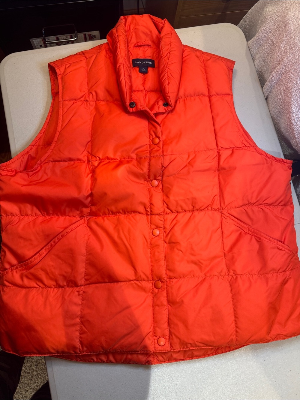 Lands' End Bright Orange Quilted Puffer Vest, Women’s XL